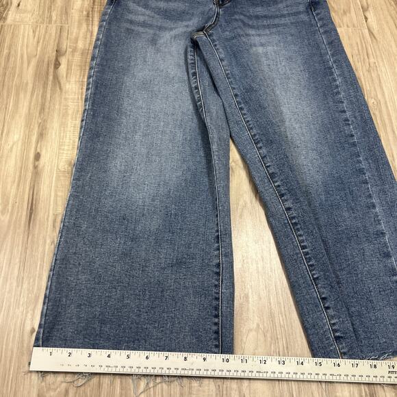Oat New York Jeans women’s high rise wide leg crop Blue Raw Hem Denim Size 6/28 - Picture 8 of 11